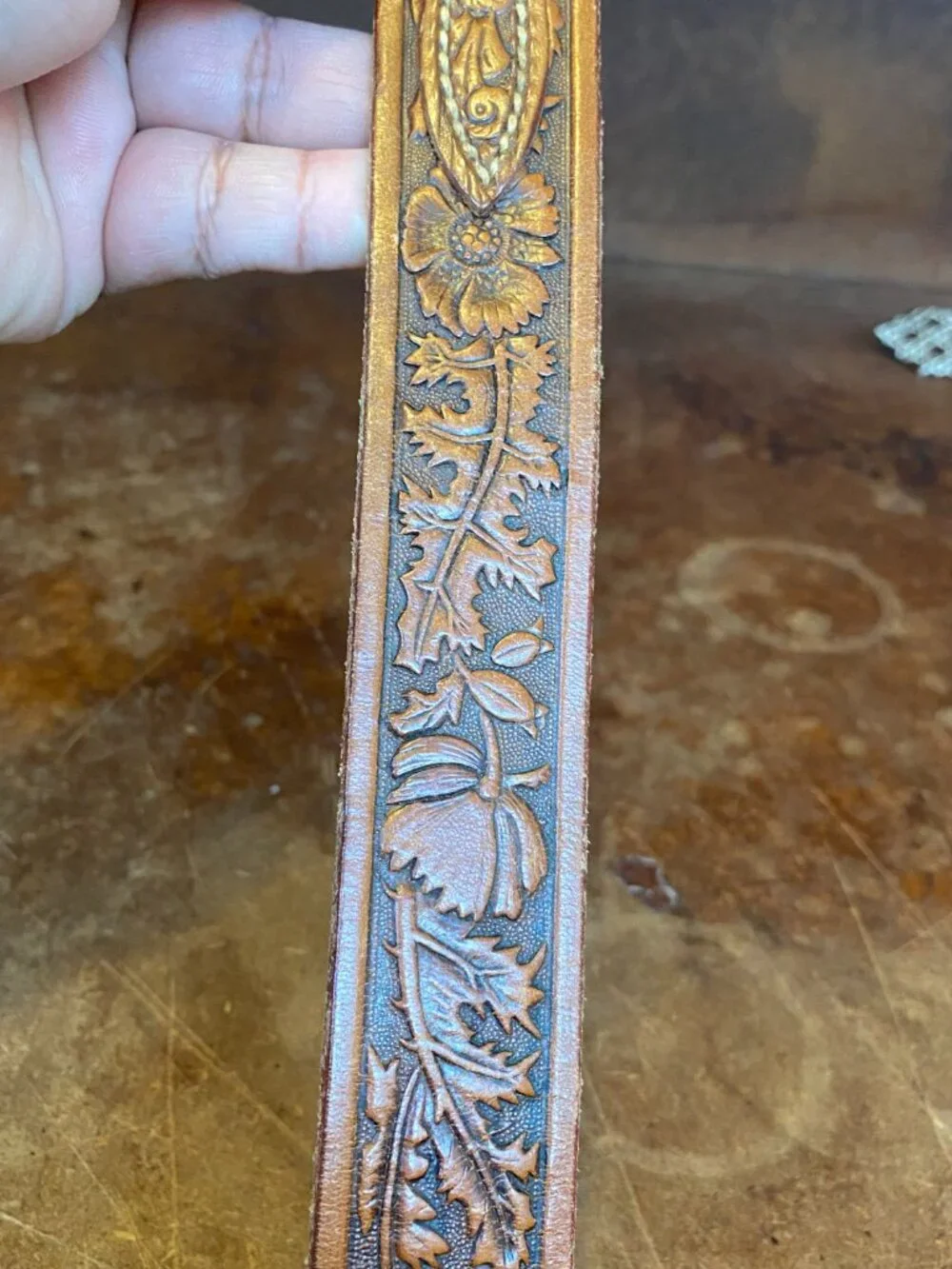 Vintage TEX TAN Belt Men’s Tooled Texas Ranger Size 32 Leather Mexico Brown